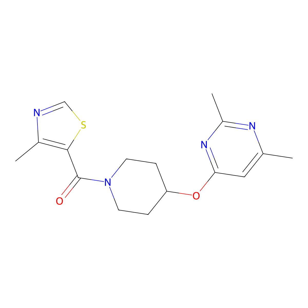(4-((2,6-Dimethylpyrimidin-4-yl)oxy)piperidin-1-yl)(4-methylthiazol-5-yl)methanone molecular structure, CAS 2034559-60-7