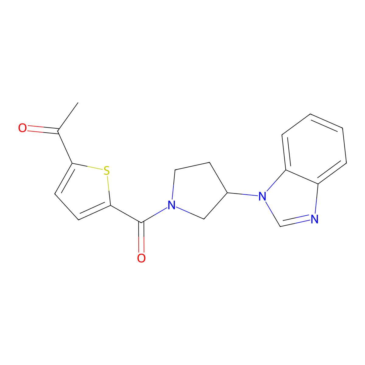 1-(5-(3-(1H-benzo[d]imidazol-1-yl)pyrrolidine-1-carbonyl)thiophen-2-yl)ethanone molecular structure, CAS 2034559-64-1