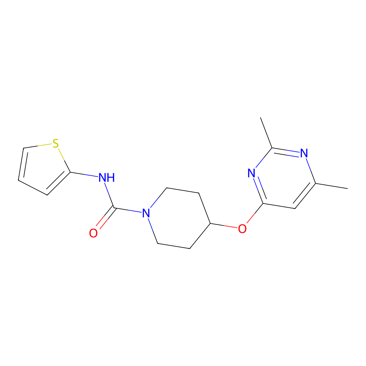 4-[(2,6-dimethylpyrimidin-4-yl)oxy]-N-(thiophen-2-yl)piperidine-1-carboxamide molecular structure, CAS 2034559-71-0