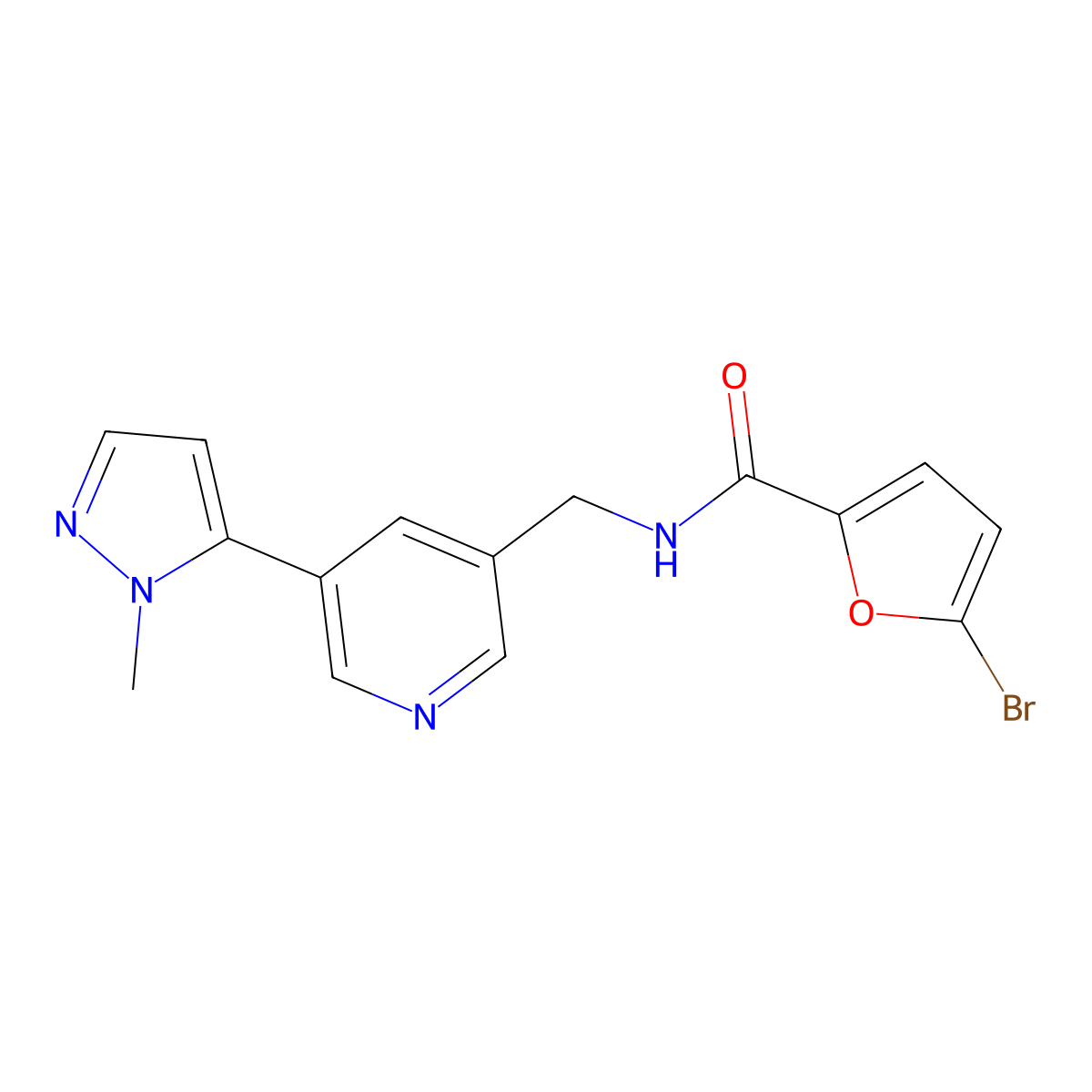 5-bromo-N-((5-(1-methyl-1H-pyrazol-5-yl)pyridin-3-yl)methyl)furan-2-carboxamide molecular structure, CAS 2034559-78-7