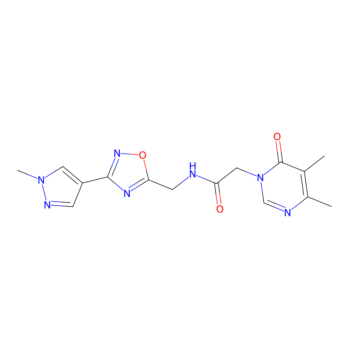 2-(4,5-dimethyl-6-oxopyrimidin-1(6H)-yl)-N-((3-(1-methyl-1H-pyrazol-4-yl)-1,2,4-oxadiazol-5-yl)methyl)acetamide molecular structure, CAS 2034559-82-3