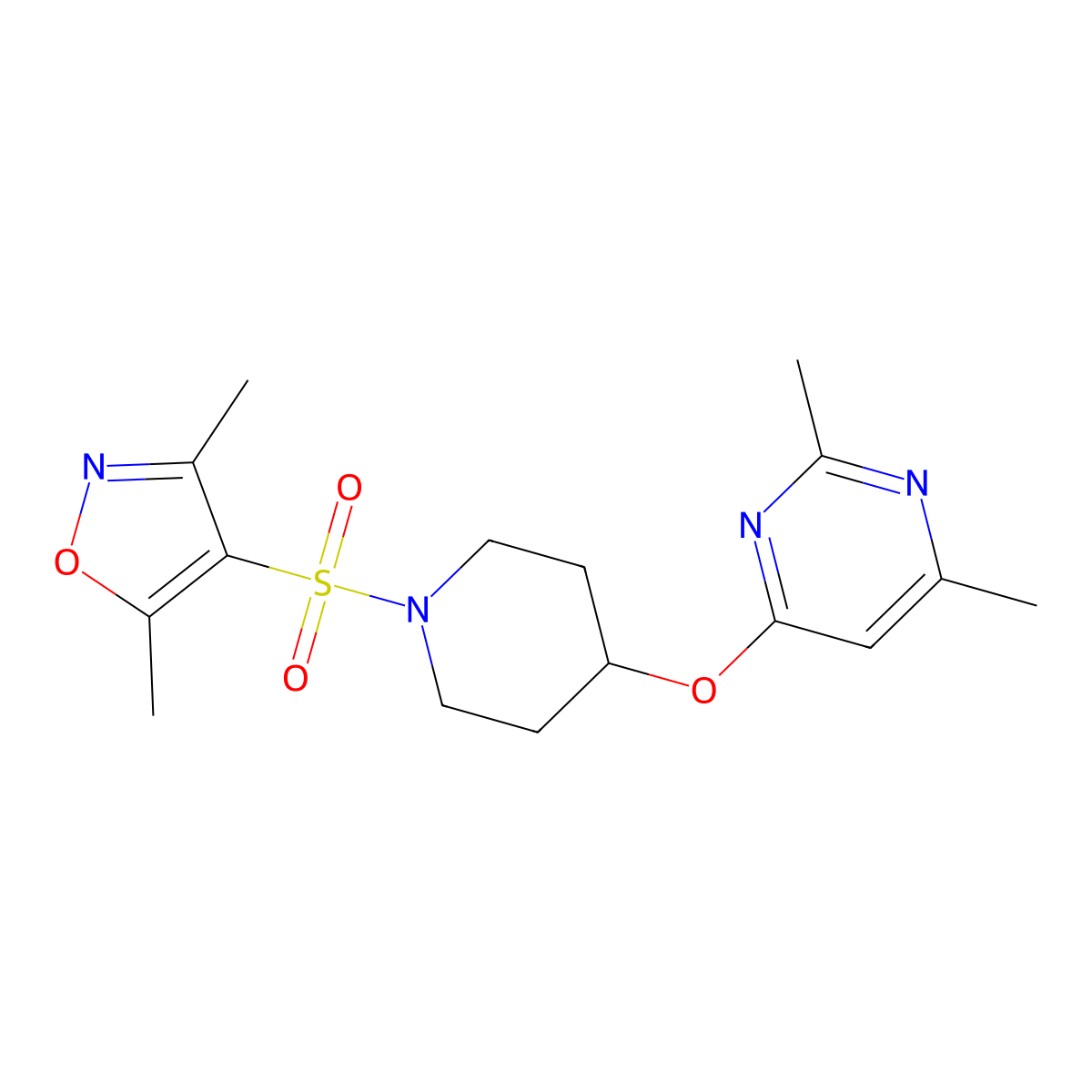 4-((4-((2,6-Dimethylpyrimidin-4-yl)oxy)piperidin-1-yl)sulfonyl)-3,5-dimethylisoxazole molecular structure, CAS 2034559-85-6