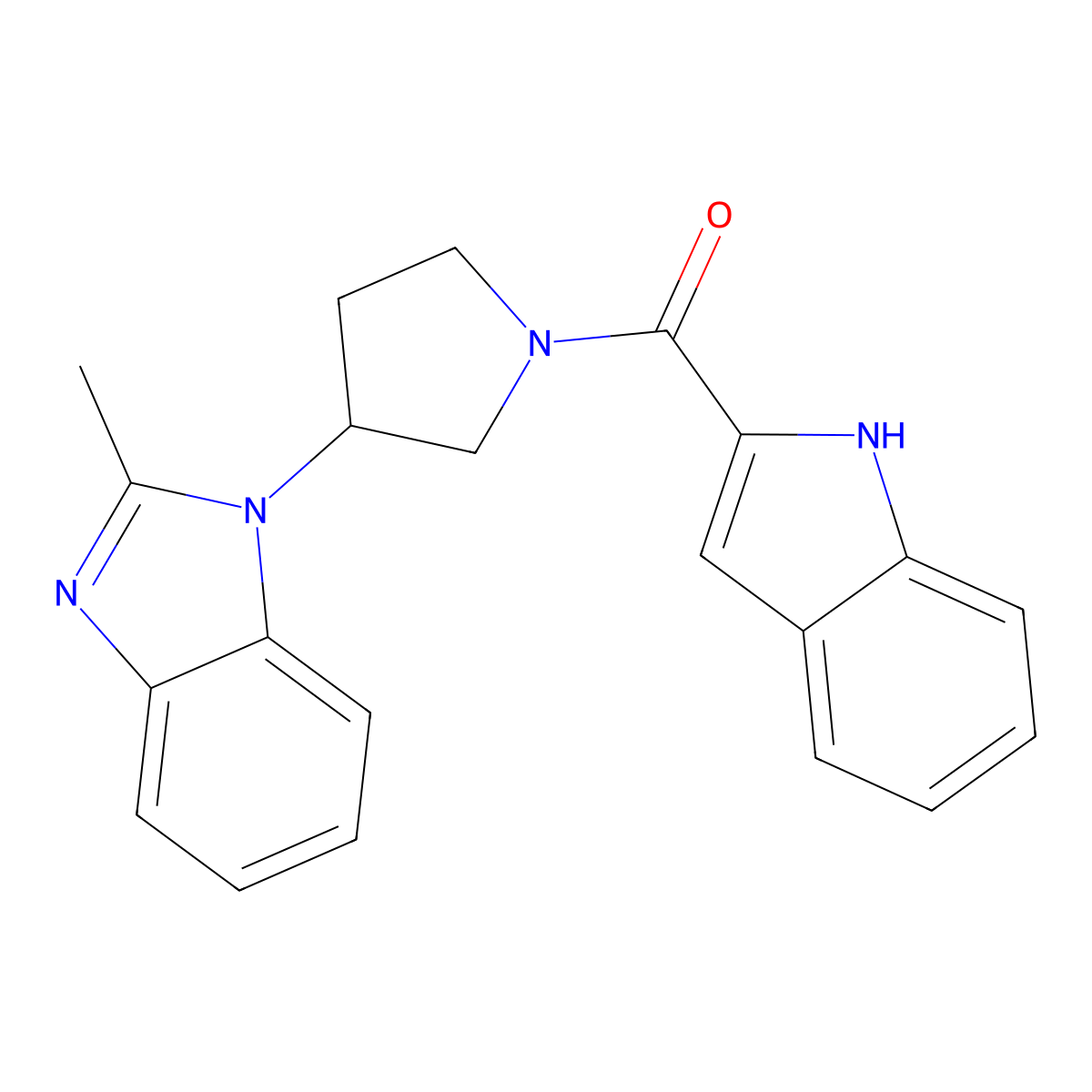 (1H-indol-2-yl)(3-(2-methyl-1H-benzo[d]imidazol-1-yl)pyrrolidin-1-yl)methanone molecular structure, CAS 2034559-87-8