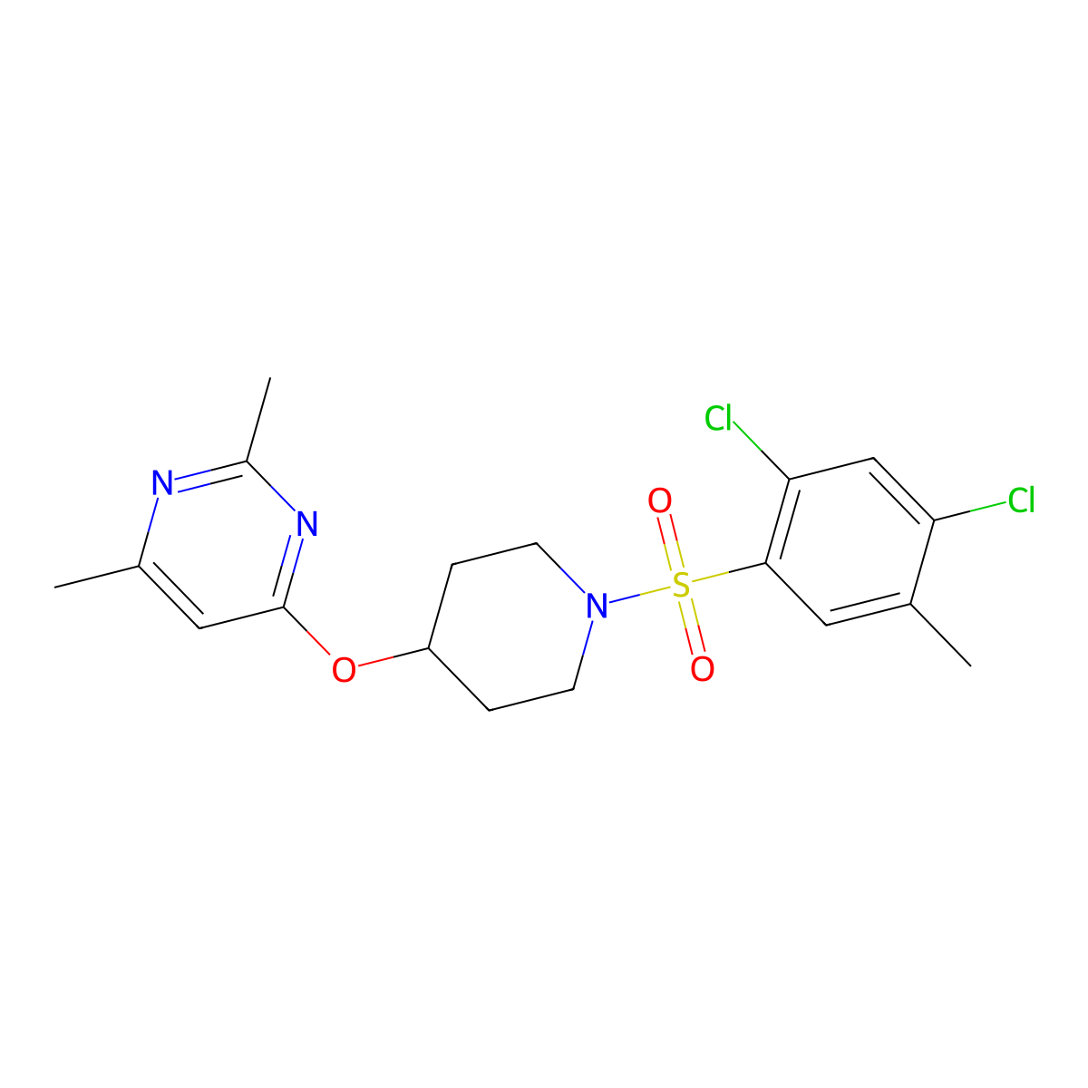 4-((1-((2,4-Dichloro-5-methylphenyl)sulfonyl)piperidin-4-yl)oxy)-2,6-dimethylpyrimidine molecular structure, CAS 2034559-93-6