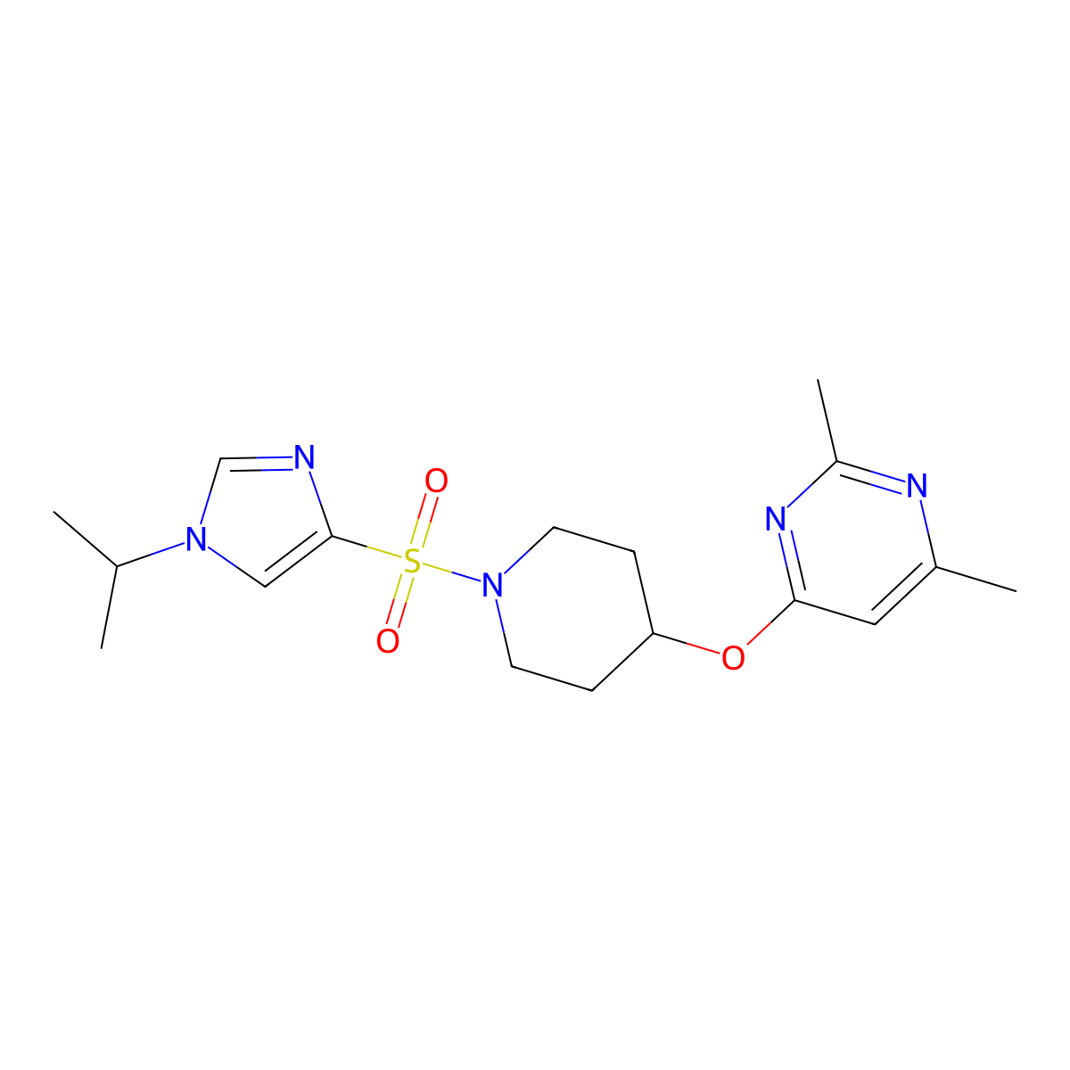 4-((1-((1-isopropyl-1H-imidazol-4-yl)sulfonyl)piperidin-4-yl)oxy)-2,6-dimethylpyrimidine molecular structure, CAS 2034559-99-2