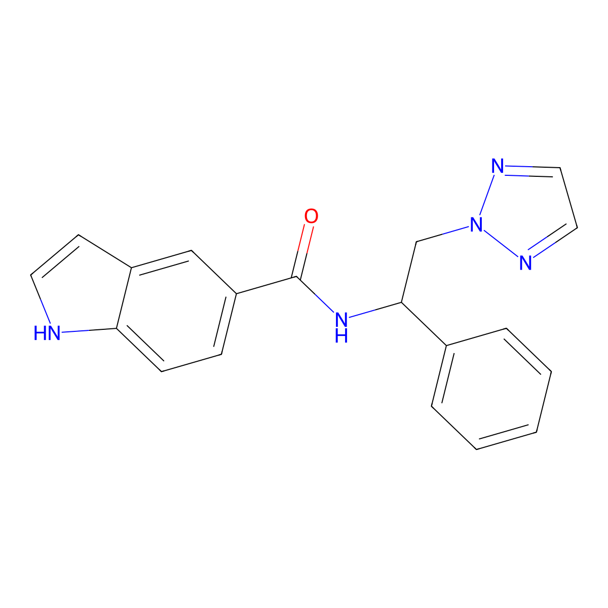 N-(1-phenyl-2-(2H-1,2,3-triazol-2-yl)ethyl)-1H-indole-5-carboxamide molecular structure, CAS 2034560-00-2