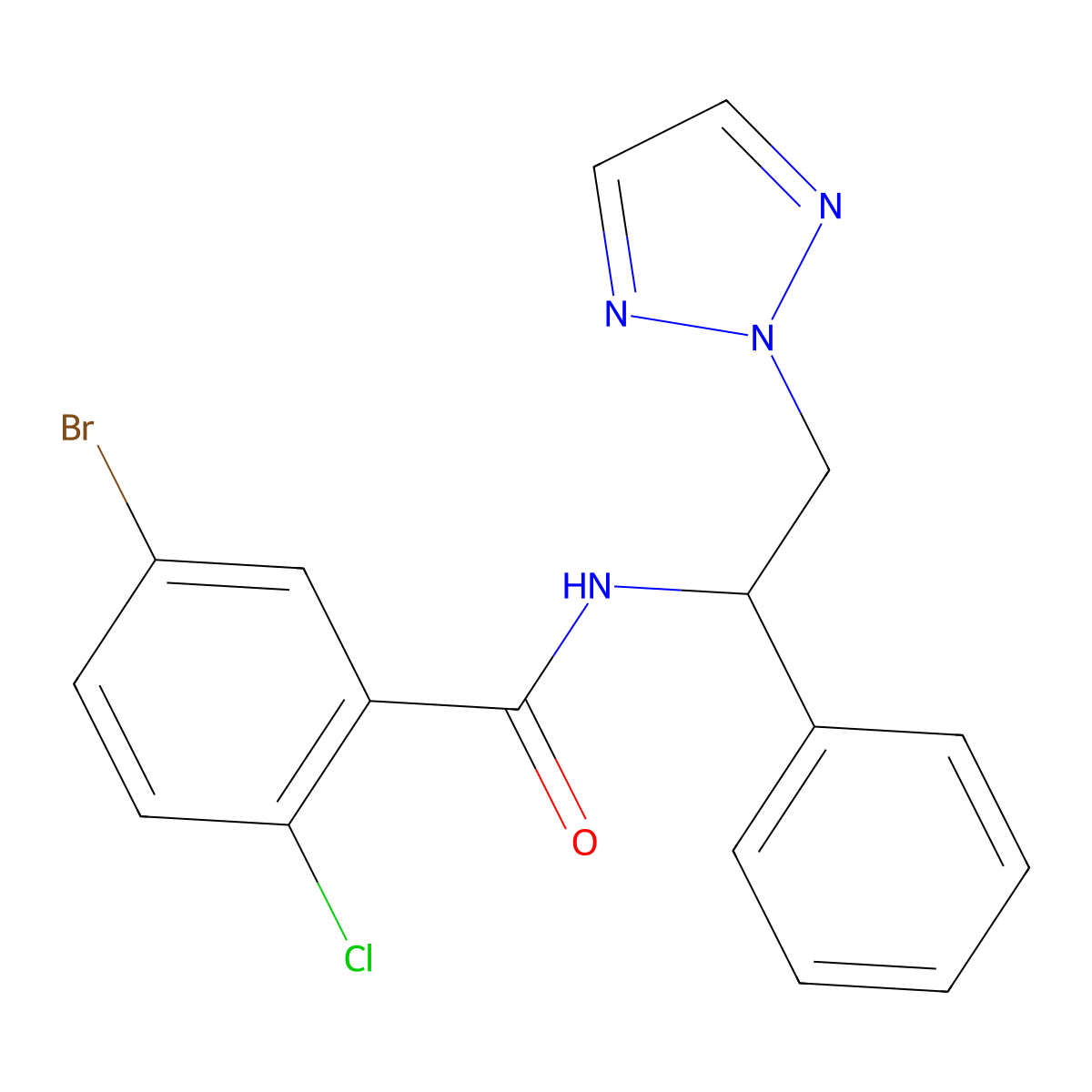 5-bromo-2-chloro-N-(1-phenyl-2-(2H-1,2,3-triazol-2-yl)ethyl)benzamide molecular structure, CAS 2034560-05-7