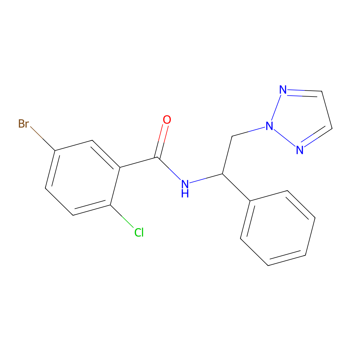 5-bromo-2-chloro-N-(1-phenyl-2-(2H-1,2,3-triazol-2-yl)ethyl)benzamide molecular structure, CAS 2034560-05-7