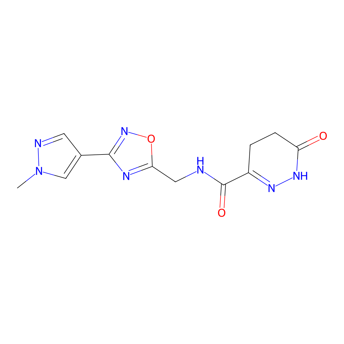 N-{[3-(1-methyl-1H-pyrazol-4-yl)-1,2,4-oxadiazol-5-yl]methyl}-6-oxo-1,4,5,6-tetrahydropyridazine-3-carboxamide molecular structure, CAS 2034560-08-0