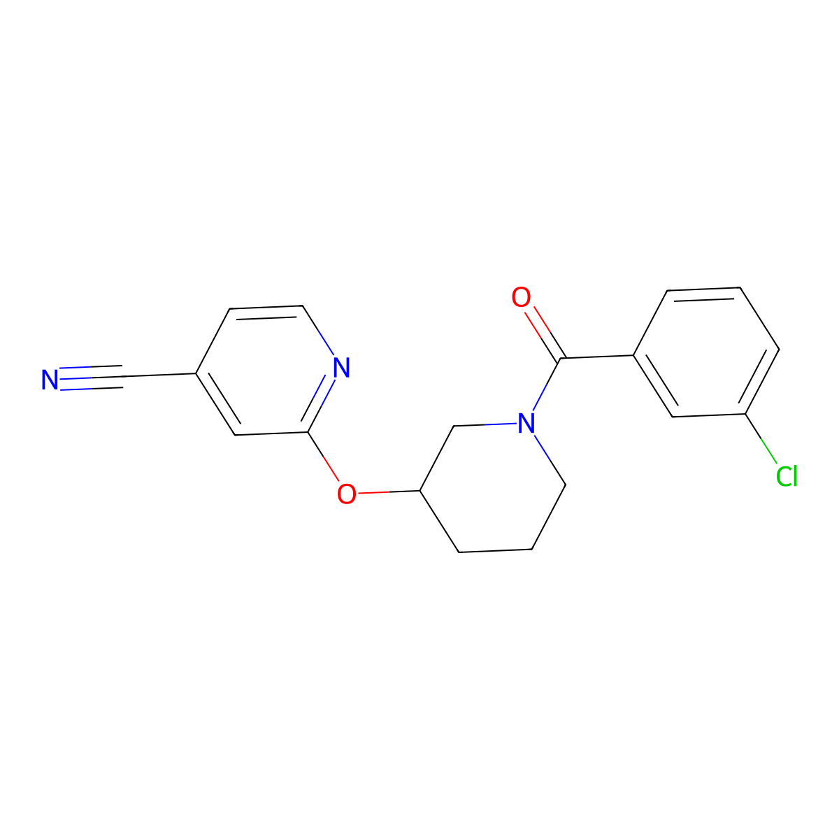 2-((1-(3-Chlorobenzoyl)piperidin-3-yl)oxy)isonicotinonitrile molecular structure, CAS 2034560-10-4
