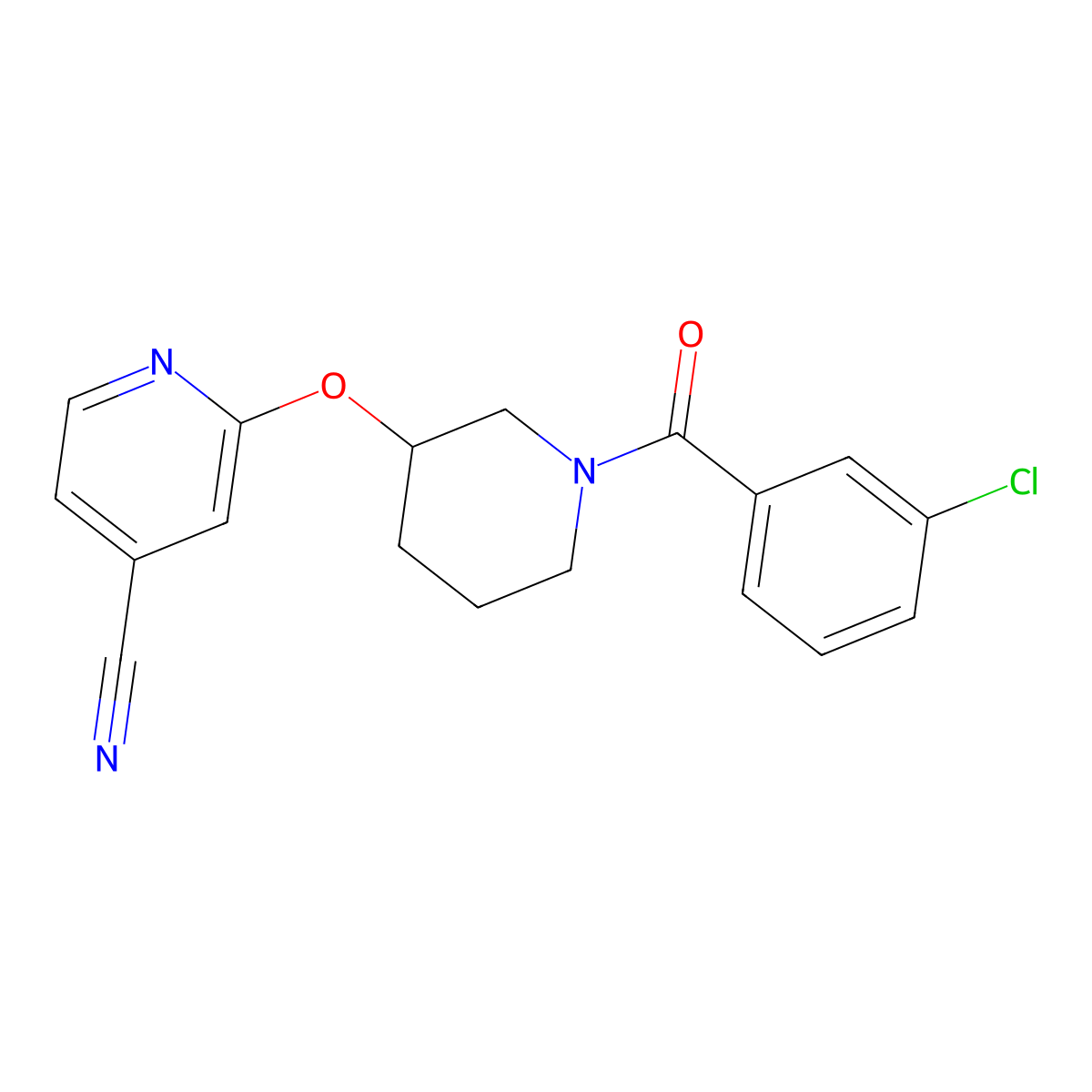 2-((1-(3-Chlorobenzoyl)piperidin-3-yl)oxy)isonicotinonitrile molecular structure, CAS 2034560-10-4
