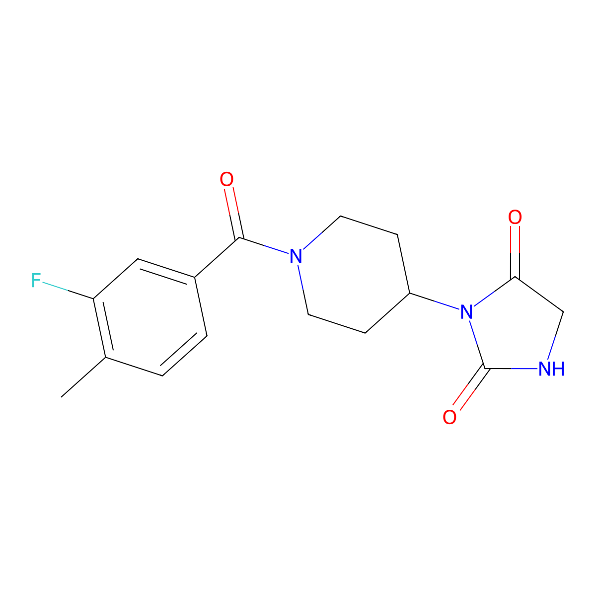 3-[1-(3-Fluoro-4-methylbenzoyl)piperidin-4-yl]imidazolidine-2,4-dione molecular structure, CAS 2034560-18-2