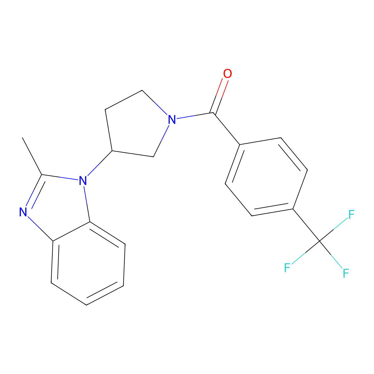 (3-(2-methyl-1H-benzo[d]imidazol-1-yl)pyrrolidin-1-yl)(4-(trifluoromethyl)phenyl)methanone molecular structure, CAS 2034560-20-6