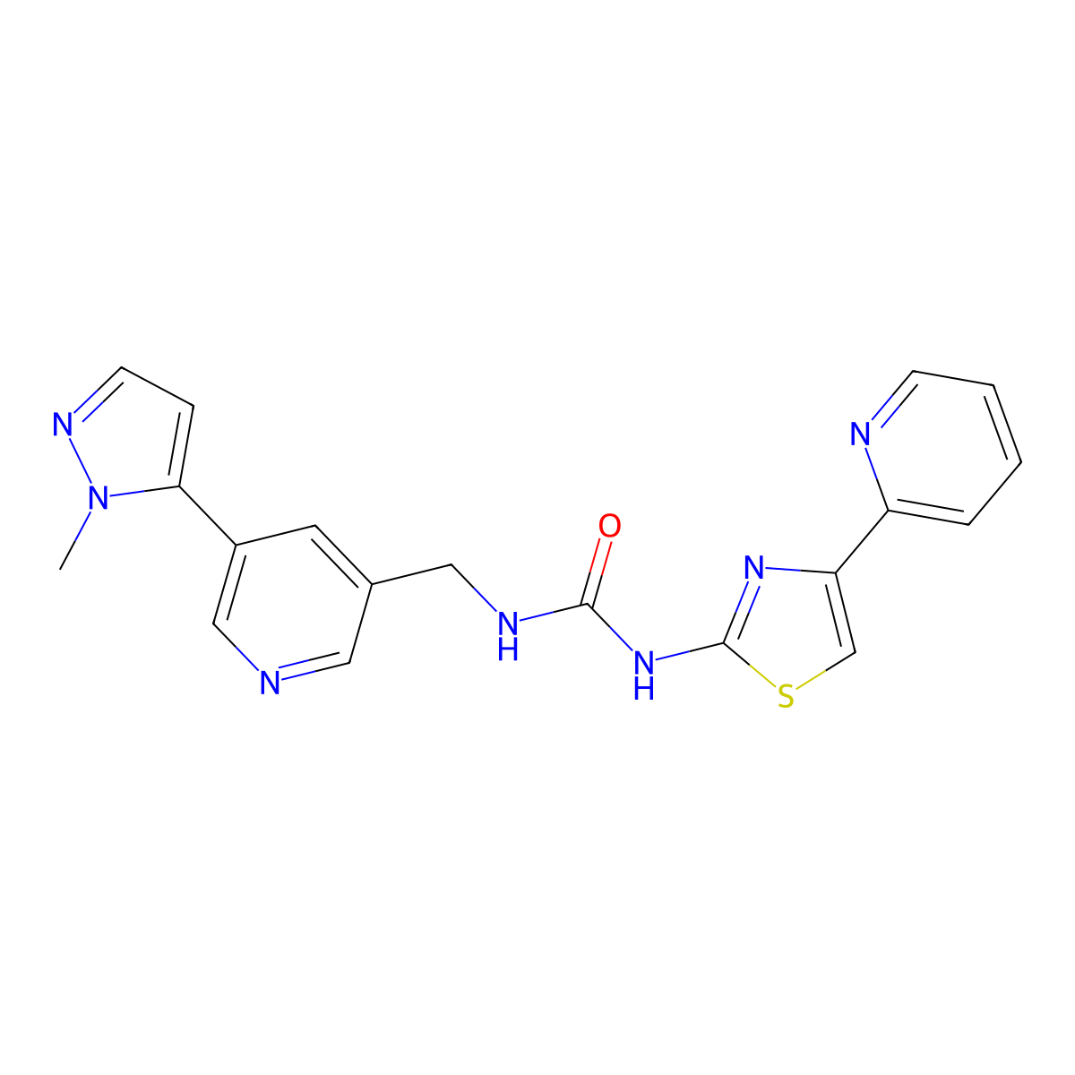 1-((5-(1-methyl-1H-pyrazol-5-yl)pyridin-3-yl)methyl)-3-(4-(pyridin-2-yl)thiazol-2-yl)urea molecular structure, CAS 2034560-22-8