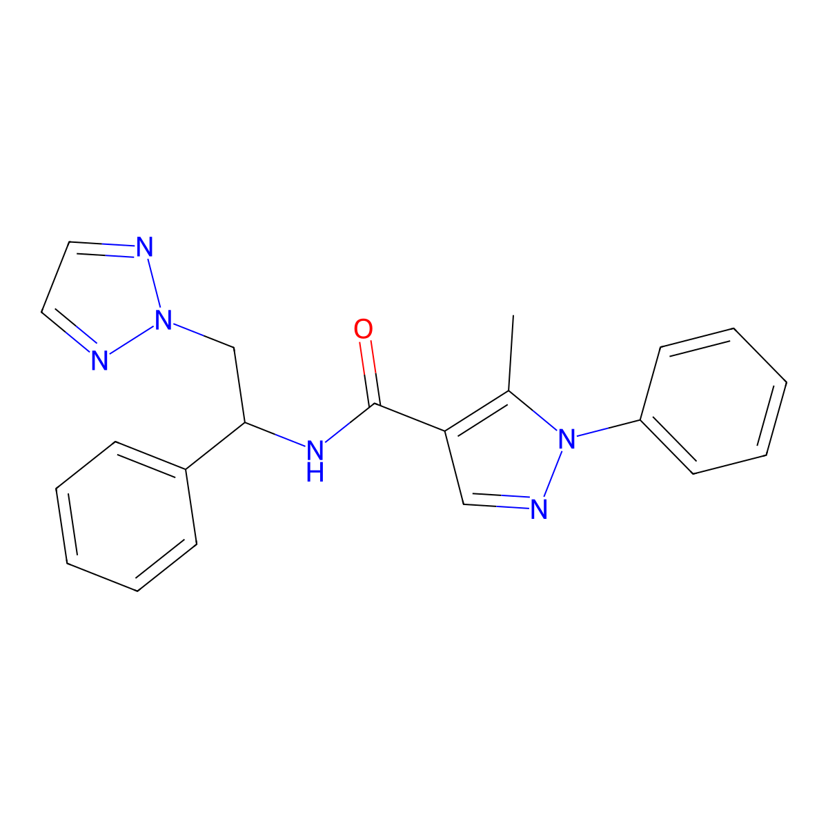 5-methyl-1-phenyl-N-[1-phenyl-2-(2H-1,2,3-triazol-2-yl)ethyl]-1H-pyrazole-4-carboxamide molecular structure, CAS 2034560-23-9