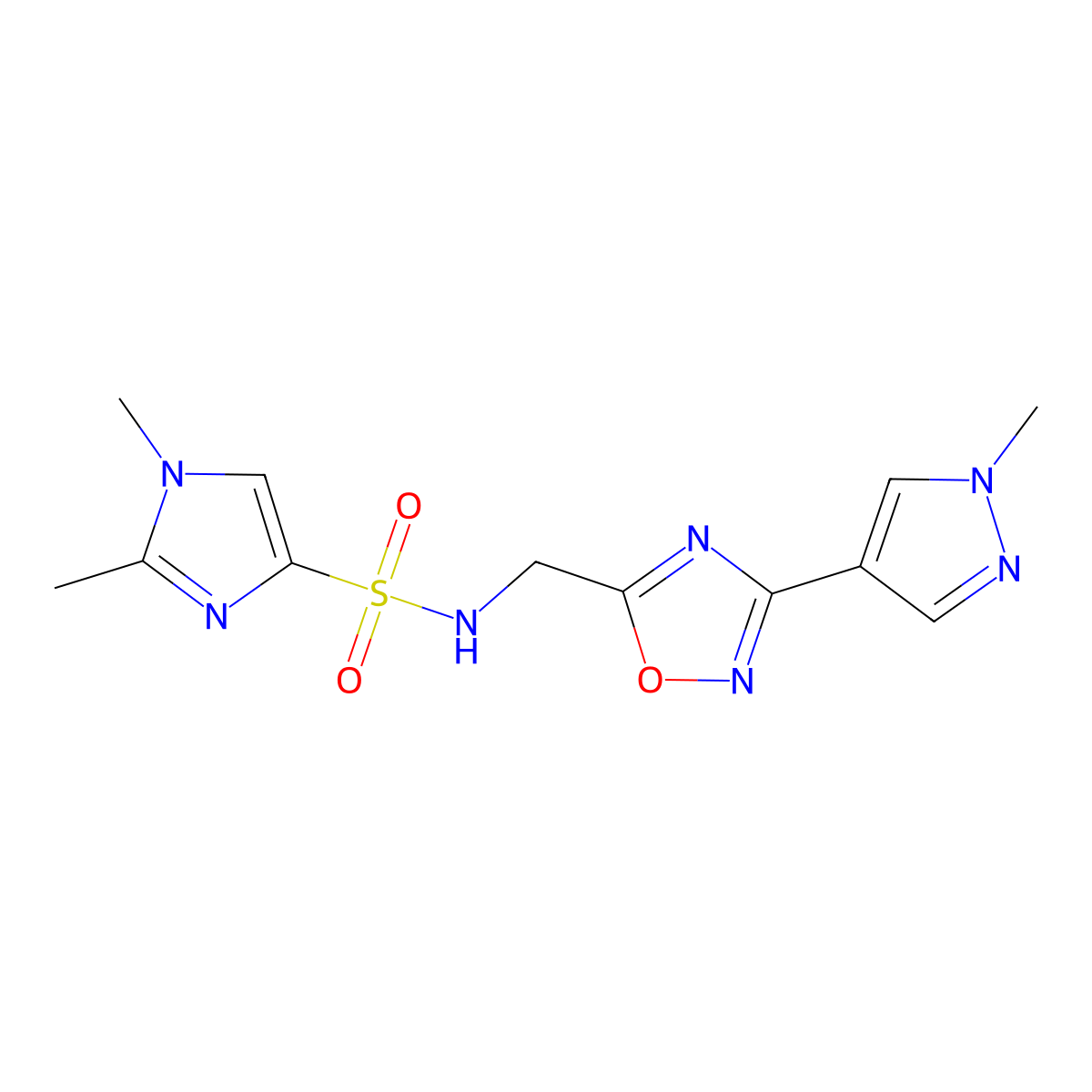 1,2-dimethyl-N-{[3-(1-methyl-1H-pyrazol-4-yl)-1,2,4-oxadiazol-5-yl]methyl}-1H-imidazole-4-sulfonamide molecular structure, CAS 2034560-24-0