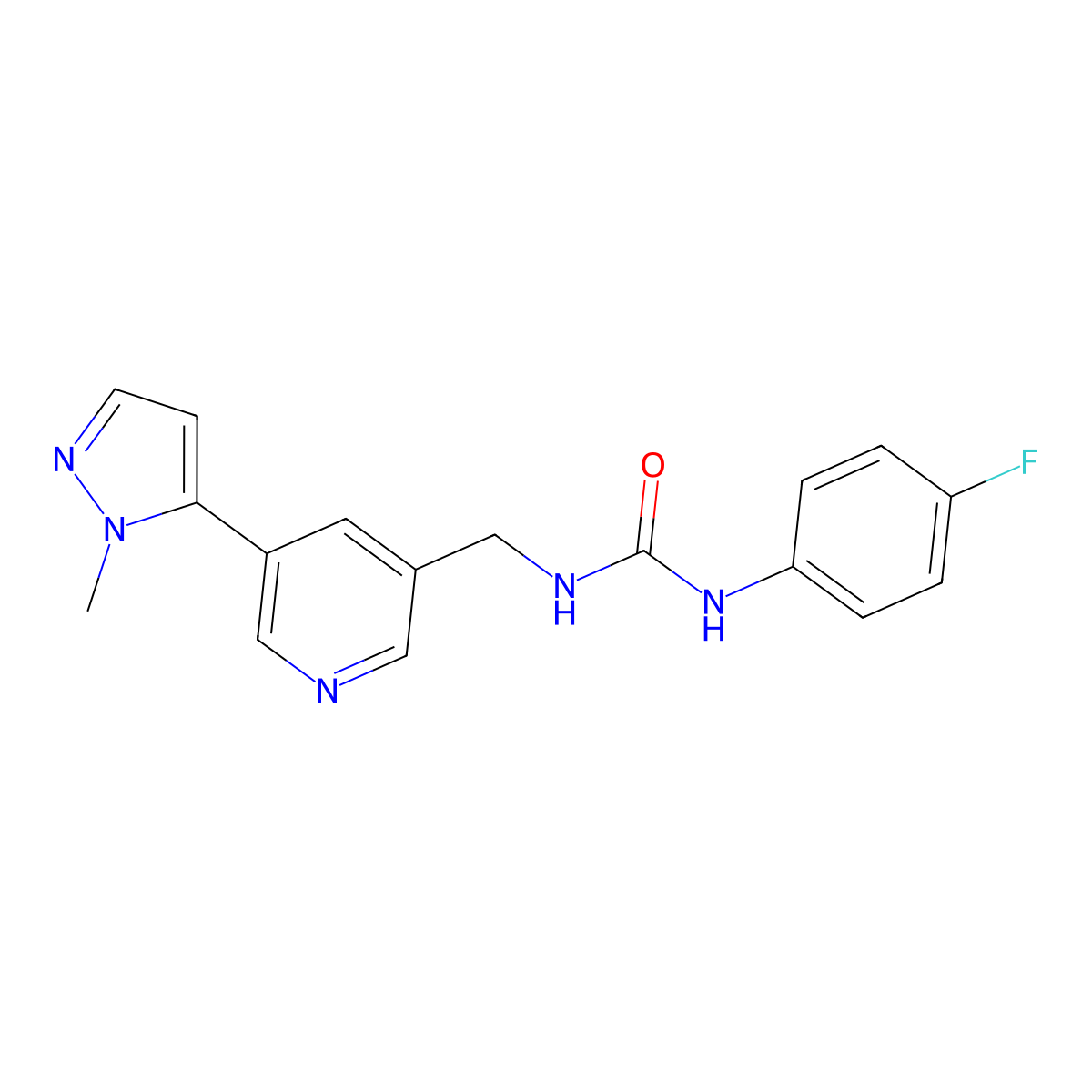 1-(4-fluorophenyl)-3-((5-(1-methyl-1H-pyrazol-5-yl)pyridin-3-yl)methyl)urea molecular structure, CAS 2034560-27-3