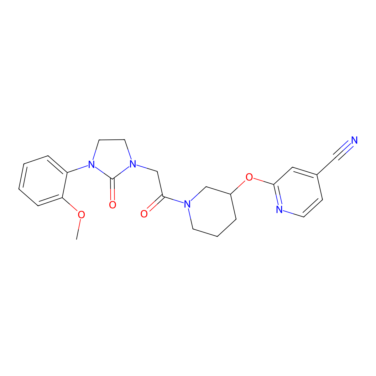 2-((1-(2-(3-(2-Methoxyphenyl)-2-oxoimidazolidin-1-yl)acetyl)piperidin-3-yl)oxy)isonicotinonitrile molecular structure, CAS 2034560-31-9