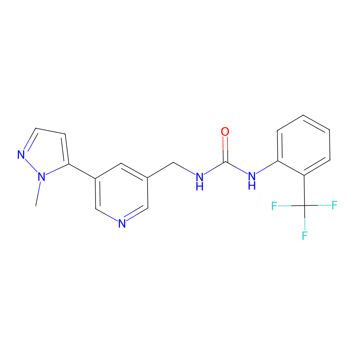 1-{[5-(1-methyl-1H-pyrazol-5-yl)pyridin-3-yl]methyl}-3-[2-(trifluoromethyl)phenyl]urea molecular structure, CAS 2034560-37-5