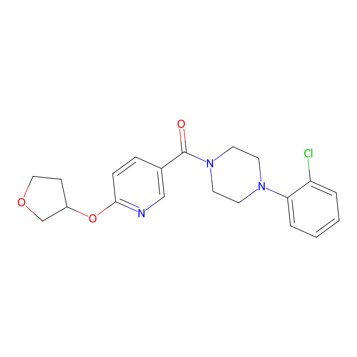 (4-(2-Chlorophenyl)piperazin-1-yl)(6-((tetrahydrofuran-3-yl)oxy)pyridin-3-yl)methanone molecular structure, CAS 2034560-40-0