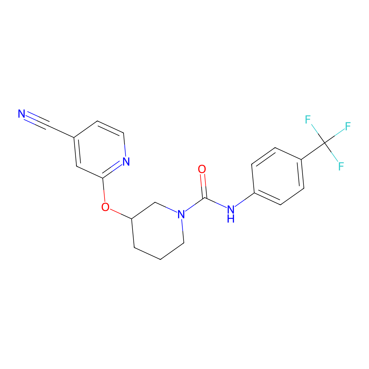 3-((4-cyanopyridin-2-yl)oxy)-N-(4-(trifluoromethyl)phenyl)piperidine-1-carboxamide molecular structure, CAS 2034560-41-1