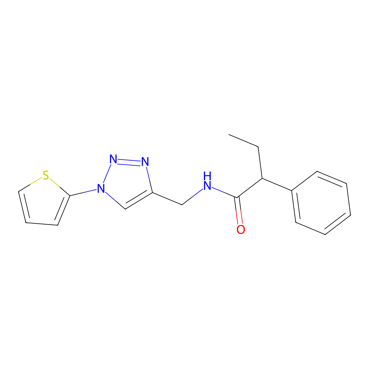 2-phenyl-N-{[1-(thiophen-2-yl)-1H-1,2,3-triazol-4-yl]methyl}butanamide molecular structure, CAS 2034560-42-2