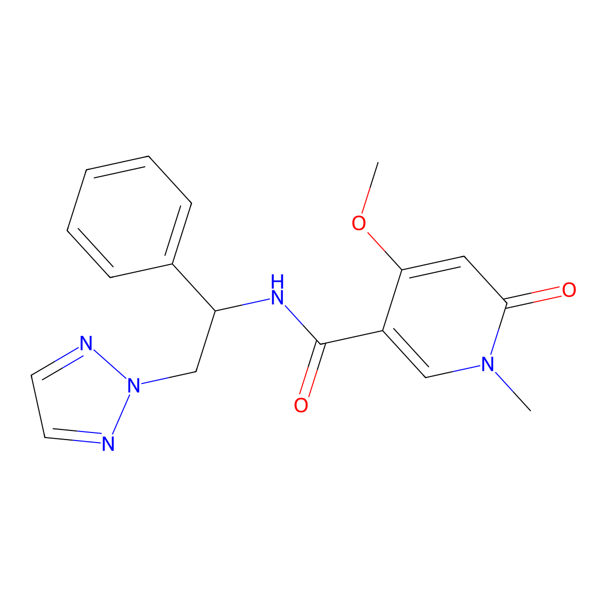 4-methoxy-1-methyl-6-oxo-N-[1-phenyl-2-(2H-1,2,3-triazol-2-yl)ethyl]-1,6-dihydropyridine-3-carboxamide molecular structure, CAS 2034560-44-4