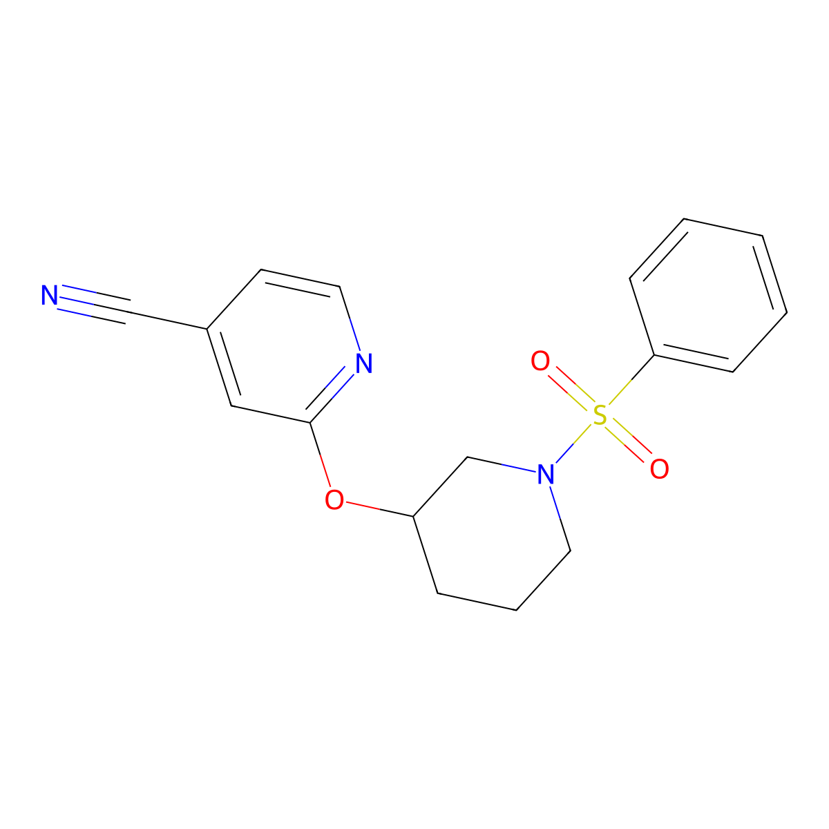 2-((1-(Phenylsulfonyl)piperidin-3-yl)oxy)isonicotinonitrile molecular structure, CAS 2034560-46-6