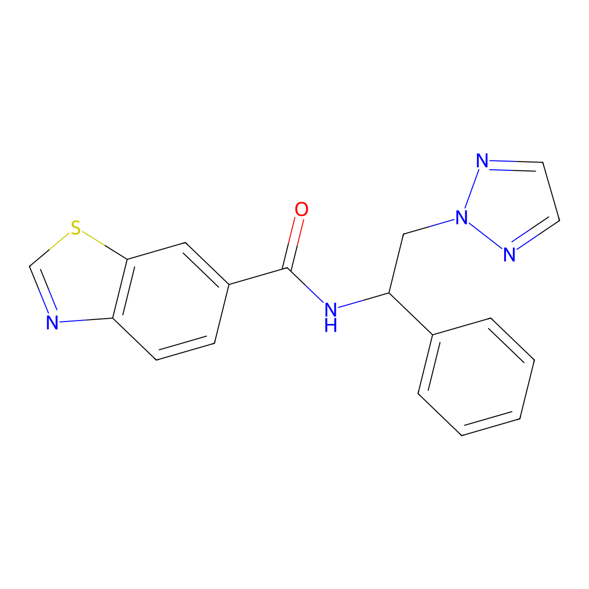 N-(1-phenyl-2-(2H-1,2,3-triazol-2-yl)ethyl)benzo[d]thiazole-6-carboxamide molecular structure, CAS 2034560-50-2