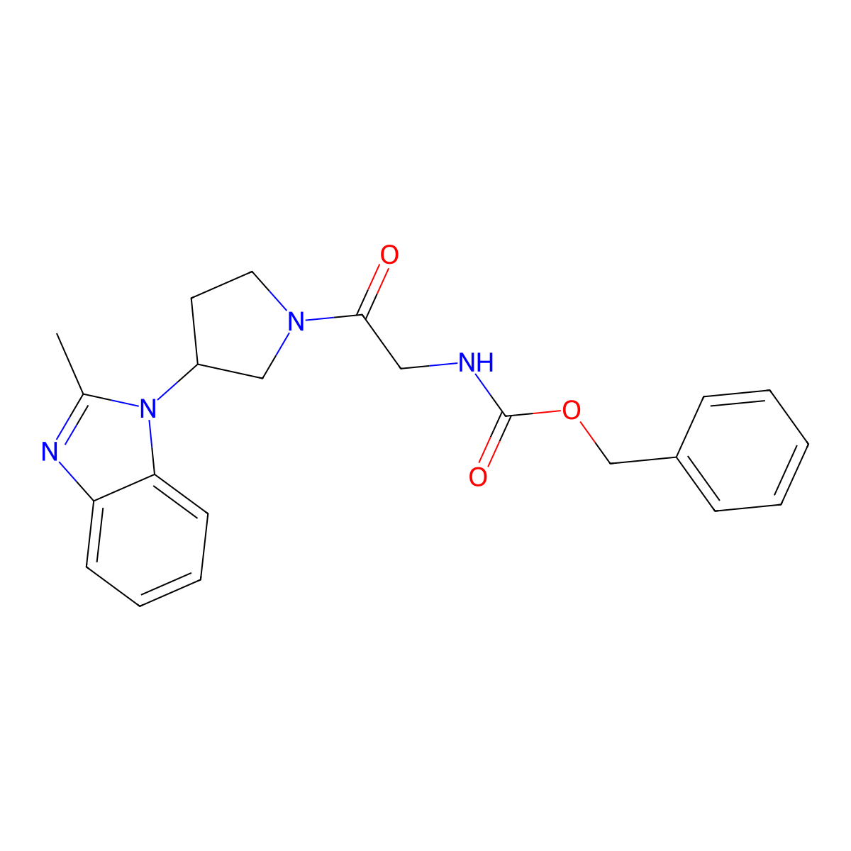 benzyl (2-(3-(2-methyl-1H-benzo[d]imidazol-1-yl)pyrrolidin-1-yl)-2-oxoethyl)carbamate molecular structure, CAS 2034560-55-7
