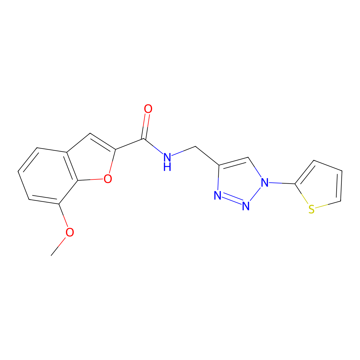 7-methoxy-N-((1-(thiophen-2-yl)-1H-1,2,3-triazol-4-yl)methyl)benzofuran-2-carboxamide molecular structure, CAS 2034560-58-0
