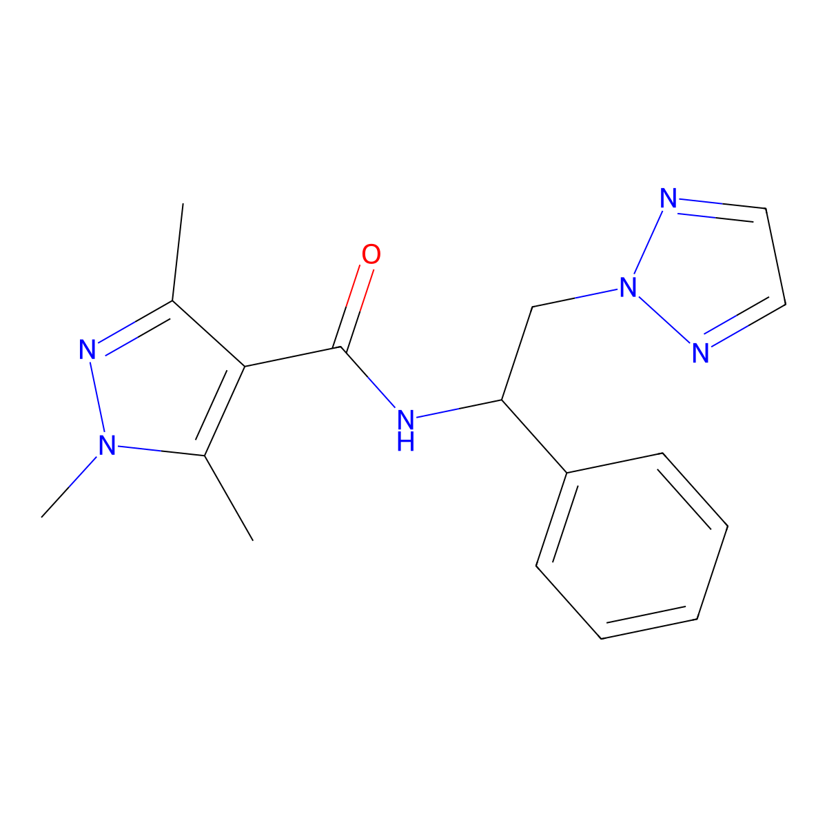 1,3,5-trimethyl-N-[1-phenyl-2-(2H-1,2,3-triazol-2-yl)ethyl]-1H-pyrazole-4-carboxamide molecular structure, CAS 2034560-59-1