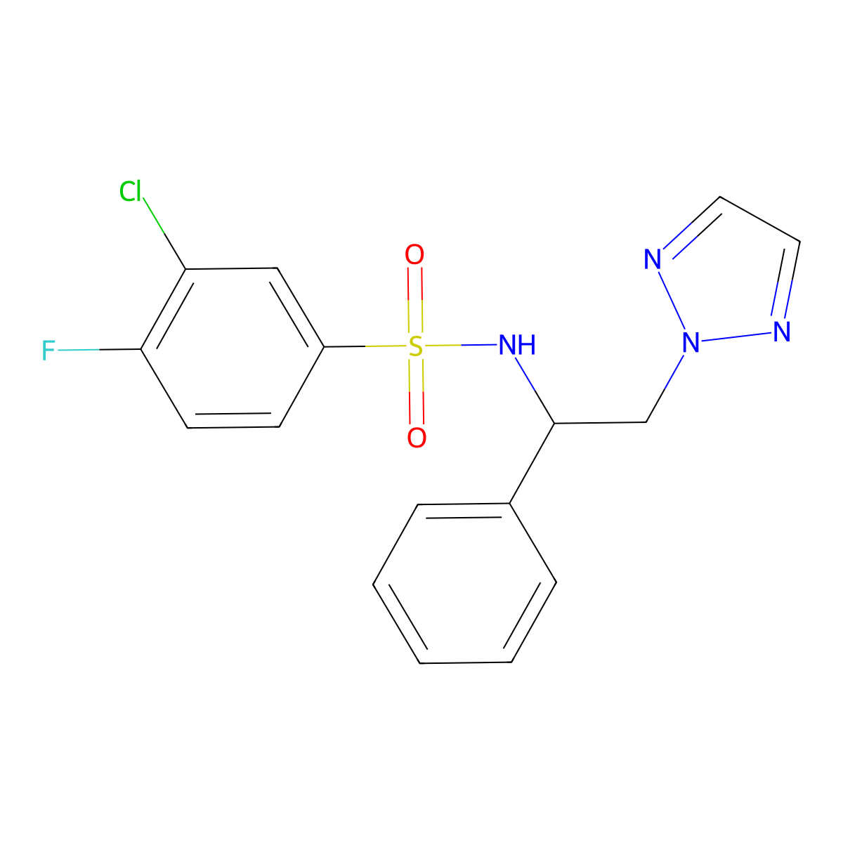 3-chloro-4-fluoro-N-(1-phenyl-2-(2H-1,2,3-triazol-2-yl)ethyl)benzenesulfonamide molecular structure, CAS 2034560-63-7