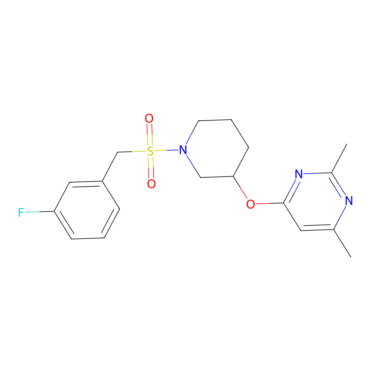 4-((1-((3-Fluorobenzyl)sulfonyl)piperidin-3-yl)oxy)-2,6-dimethylpyrimidine molecular structure, CAS 2034560-64-8