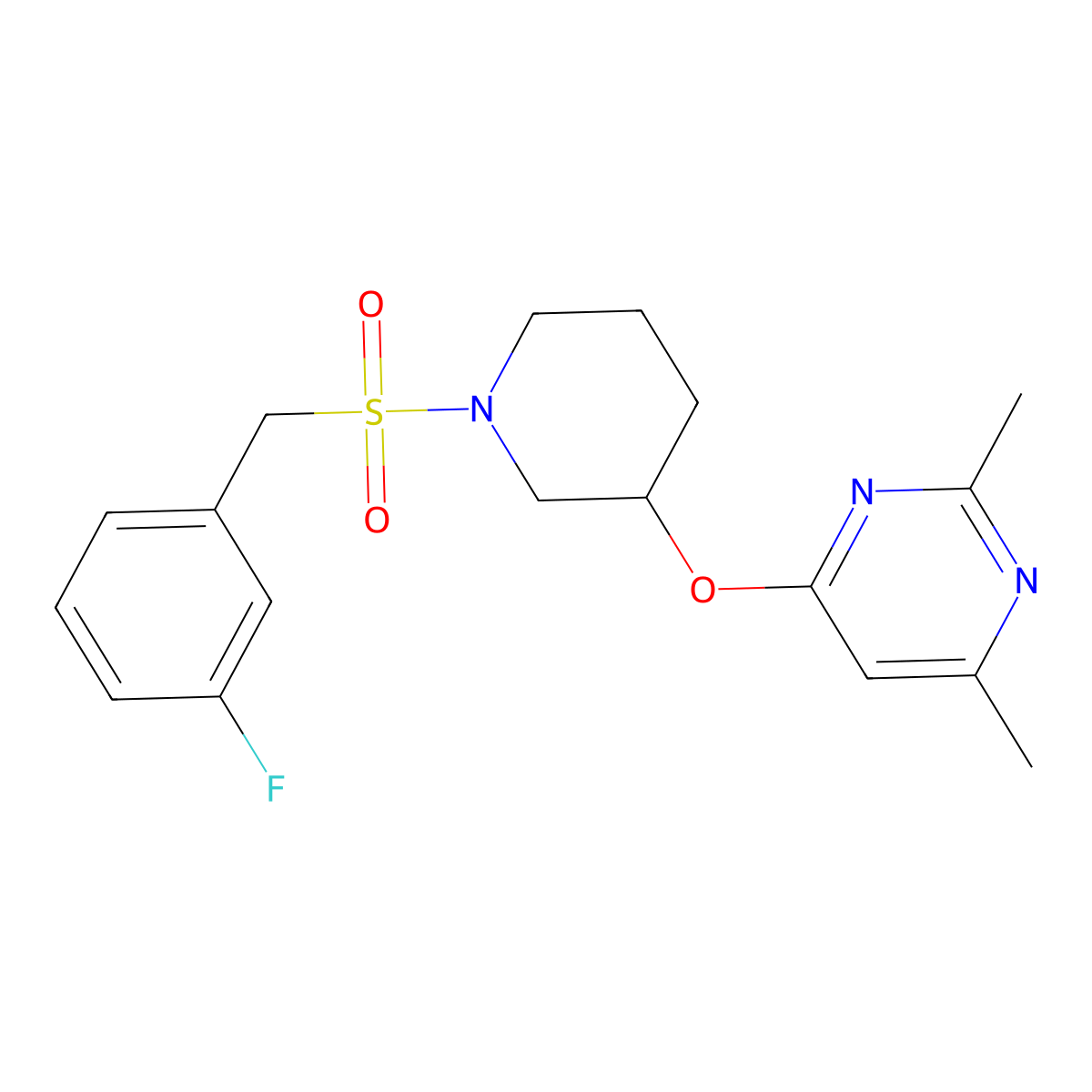 4-((1-((3-Fluorobenzyl)sulfonyl)piperidin-3-yl)oxy)-2,6-dimethylpyrimidine molecular structure, CAS 2034560-64-8