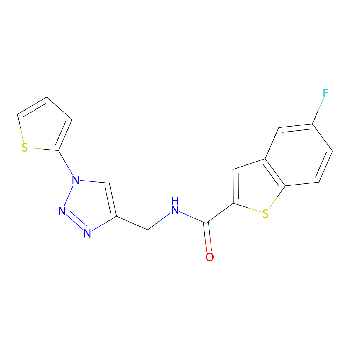 5-fluoro-N-((1-(thiophen-2-yl)-1H-1,2,3-triazol-4-yl)methyl)benzo[b]thiophene-2-carboxamide molecular structure, CAS 2034560-65-9
