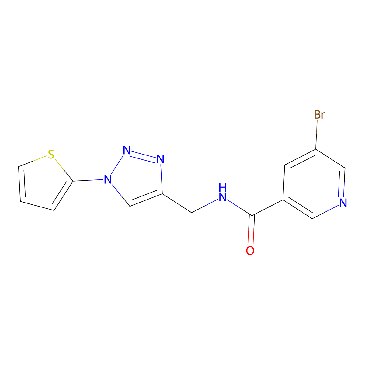 5-bromo-N-((1-(thiophen-2-yl)-1H-1,2,3-triazol-4-yl)methyl)nicotinamide molecular structure, CAS 2034560-73-9