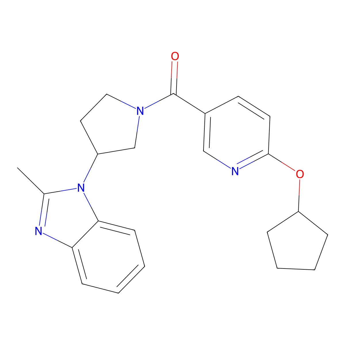 (6-(cyclopentyloxy)pyridin-3-yl)(3-(2-methyl-1H-benzo[d]imidazol-1-yl)pyrrolidin-1-yl)methanone molecular structure, CAS 2034560-75-1