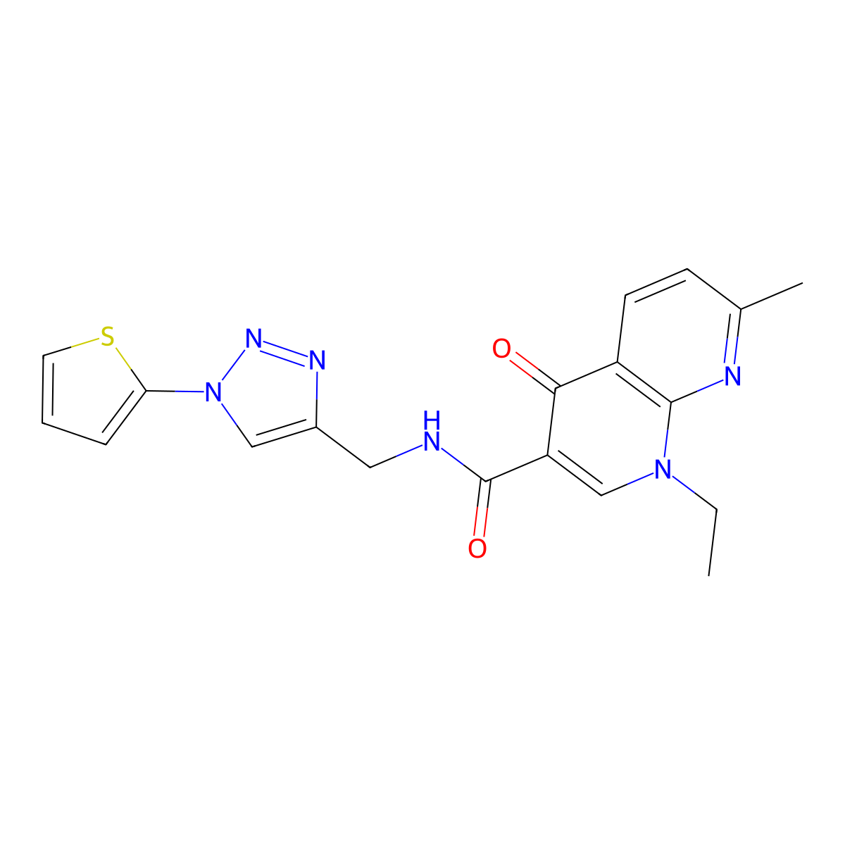 1-ethyl-7-methyl-4-oxo-N-{[1-(thiophen-2-yl)-1H-1,2,3-triazol-4-yl]methyl}-1,4-dihydro-1,8-naphthyridine-3-carboxamide molecular structure, CAS 2034560-78-4