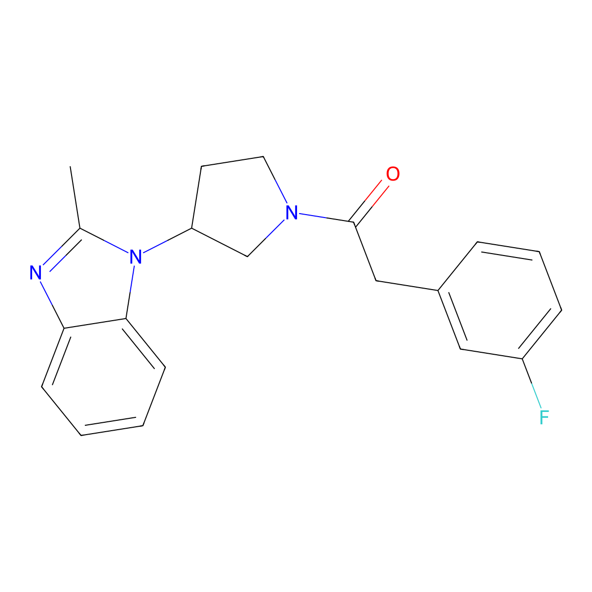 2-(3-fluorophenyl)-1-(3-(2-methyl-1H-benzo[d]imidazol-1-yl)pyrrolidin-1-yl)ethanone molecular structure, CAS 2034560-82-0