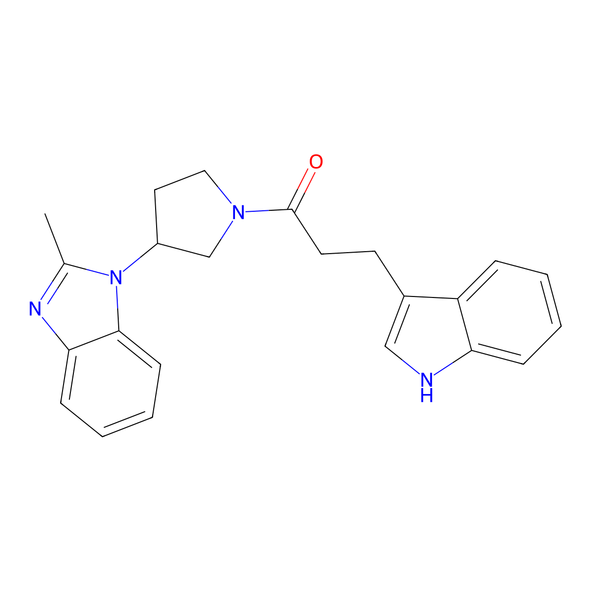 3-(1H-indol-3-yl)-1-(3-(2-methyl-1H-benzo[d]imidazol-1-yl)pyrrolidin-1-yl)propan-1-one molecular structure, CAS 2034560-88-6