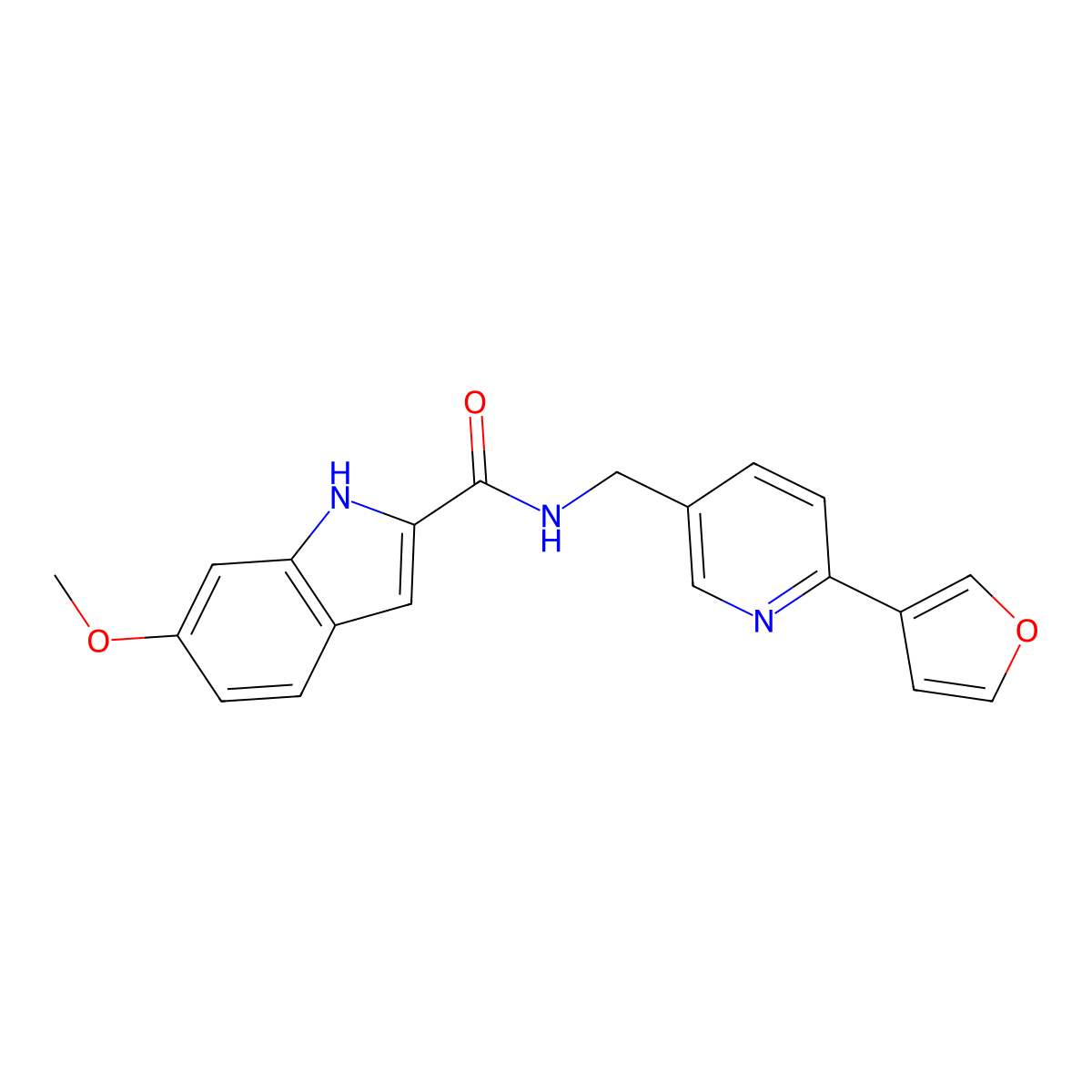 N-((6-(furan-3-yl)pyridin-3-yl)methyl)-6-methoxy-1H-indole-2-carboxamide molecular structure, CAS 2034560-97-7
