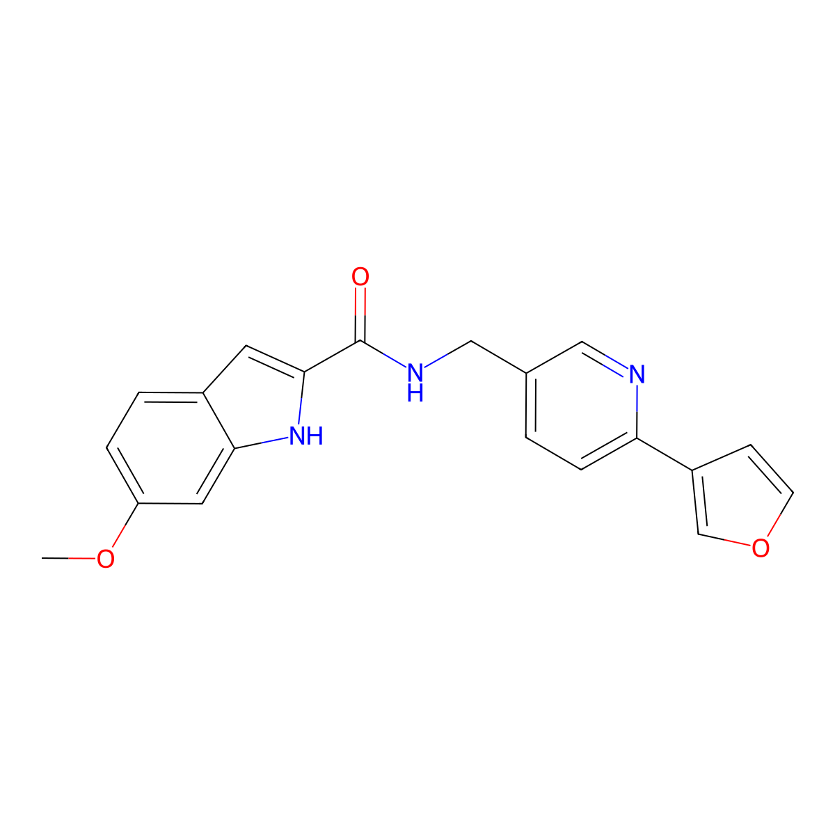 N-((6-(furan-3-yl)pyridin-3-yl)methyl)-6-methoxy-1H-indole-2-carboxamide molecular structure, CAS 2034560-97-7