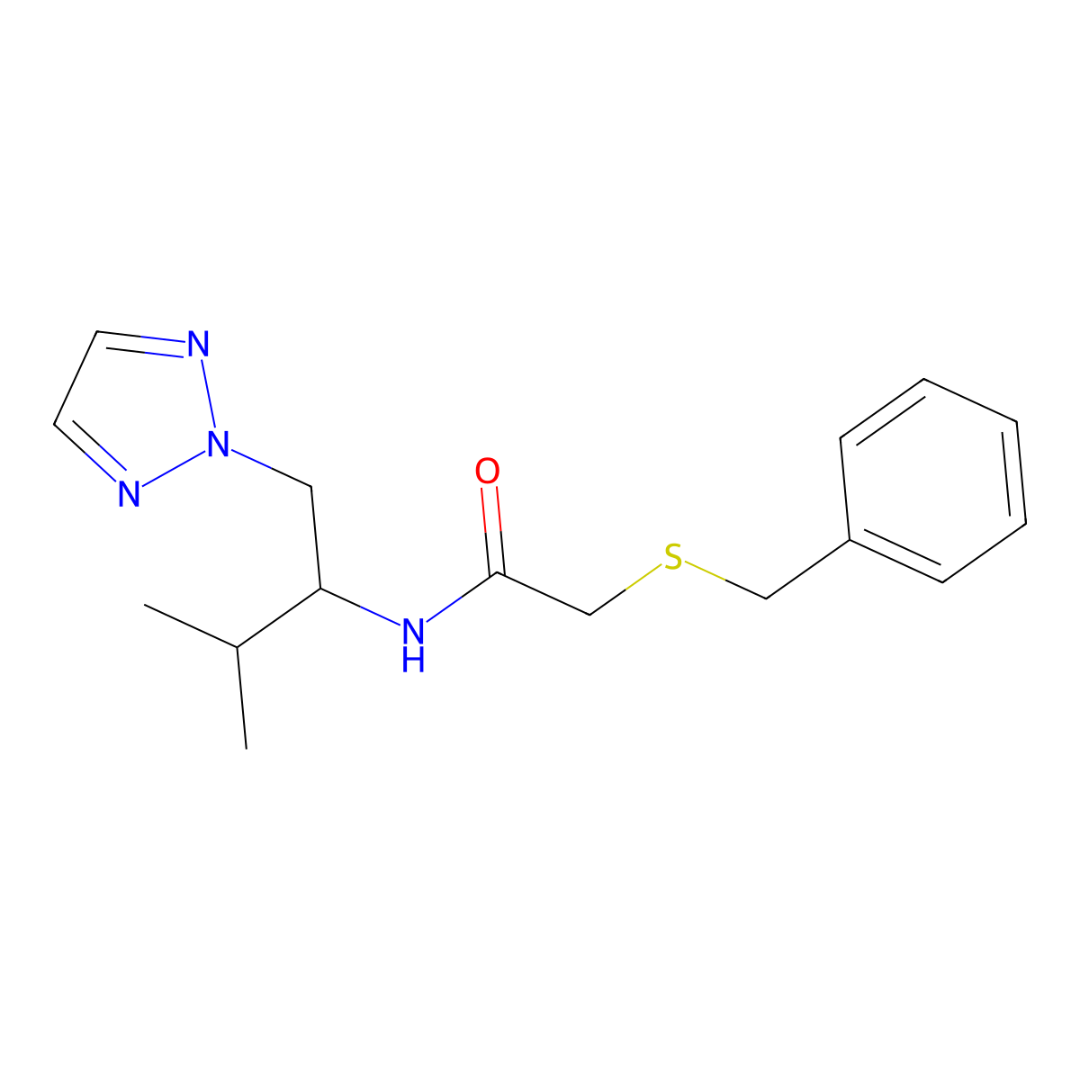 2-(benzylthio)-N-(3-methyl-1-(2H-1,2,3-triazol-2-yl)butan-2-yl)acetamide molecular structure, CAS 2034561-00-5