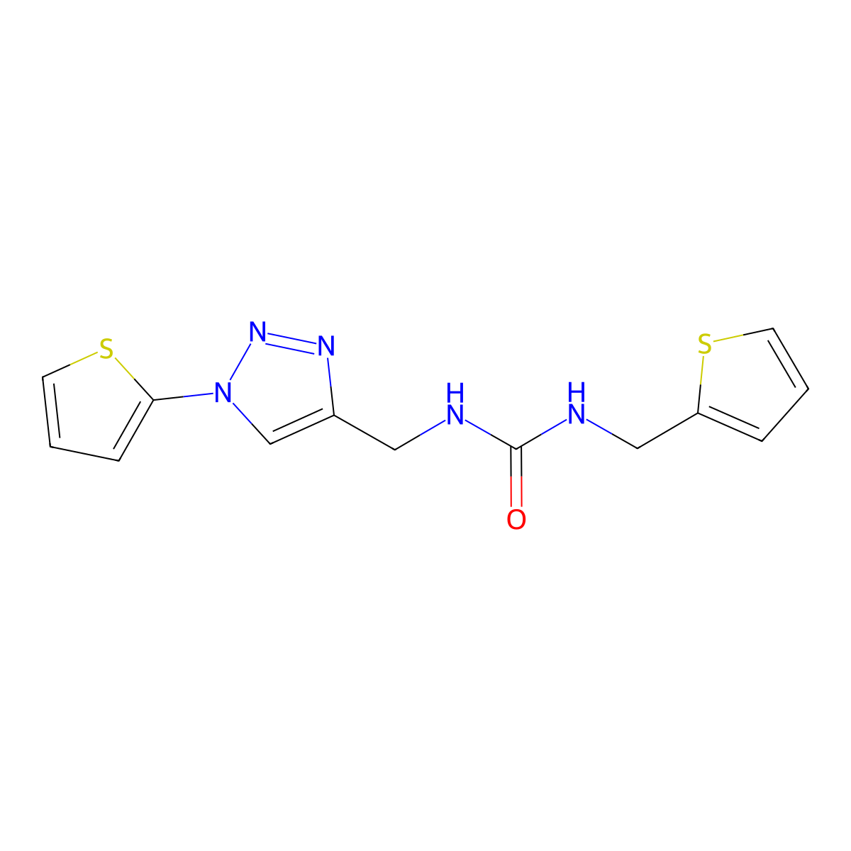 1-((1-(thiophen-2-yl)-1H-1,2,3-triazol-4-yl)methyl)-3-(thiophen-2-ylmethyl)urea molecular structure, CAS 2034561-01-6