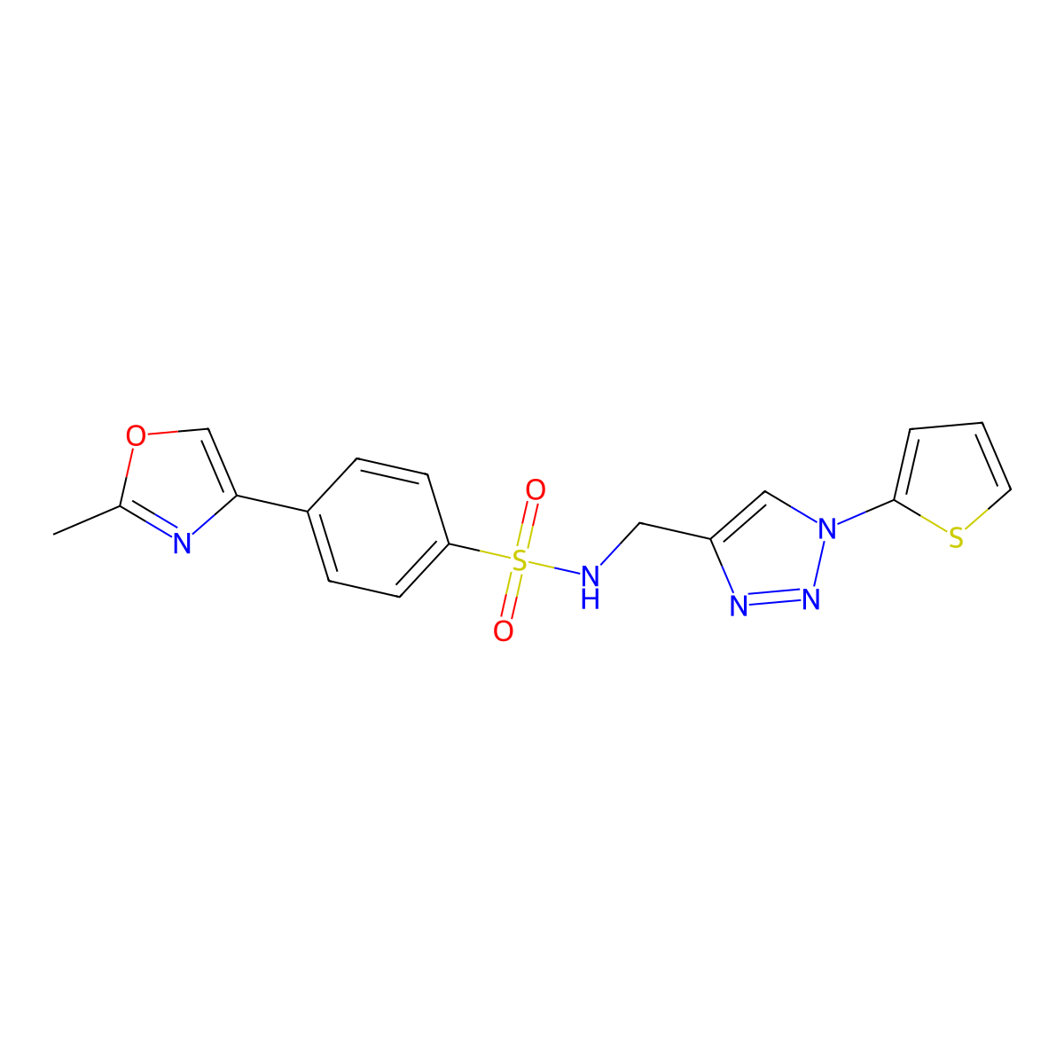 4-(2-methyloxazol-4-yl)-N-((1-(thiophen-2-yl)-1H-1,2,3-triazol-4-yl)methyl)benzenesulfonamide molecular structure, CAS 2034561-06-1