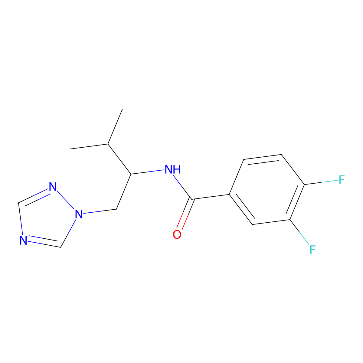 3,4-difluoro-N-(3-methyl-1-(1H-1,2,4-triazol-1-yl)butan-2-yl)benzamide molecular structure, CAS 2034561-10-7