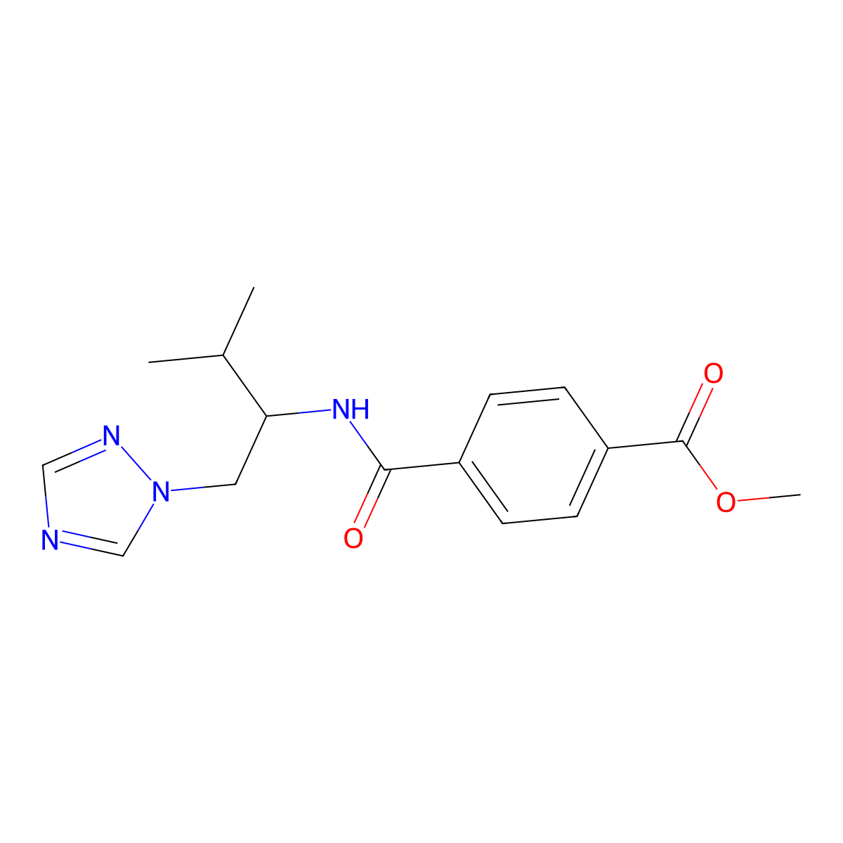 methyl 4-((3-methyl-1-(1H-1,2,4-triazol-1-yl)butan-2-yl)carbamoyl)benzoate molecular structure, CAS 2034561-13-0