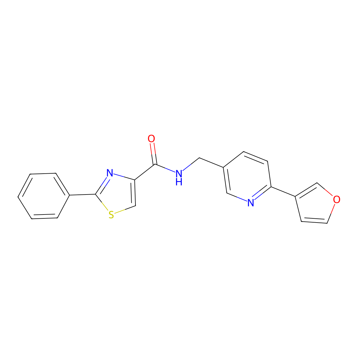 N-((6-(furan-3-yl)pyridin-3-yl)methyl)-2-phenylthiazole-4-carboxamide molecular structure, CAS 2034561-19-6