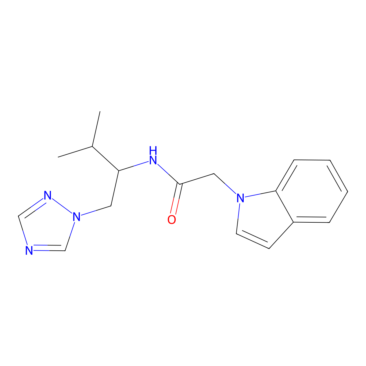 2-(1H-indol-1-yl)-N-(3-methyl-1-(1H-1,2,4-triazol-1-yl)butan-2-yl)acetamide molecular structure, CAS 2034561-21-0